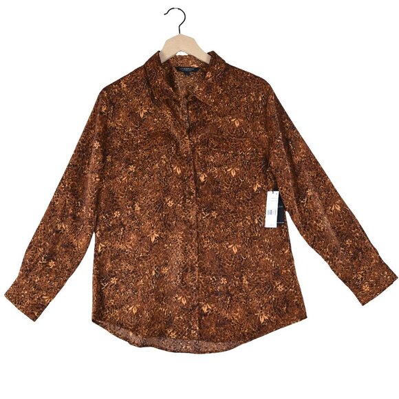 NWT Liverpool Flap Pocket Button Front Woven Blouse in Autumn Safari-SZ S - Picture 1 of 8